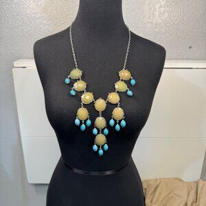Multi Stone Statement Necklace Faceted Yellow Beads With Teal Dangles Silver Cha